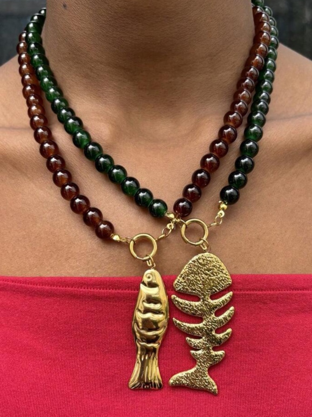 Fish Pendant Bead Necklace A1775